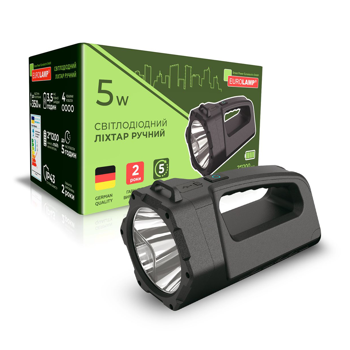 Світлодіодний ліхтар ручний Eurolamp 5W 6000К чорний, 1 шт (FLASH-5W(black))
